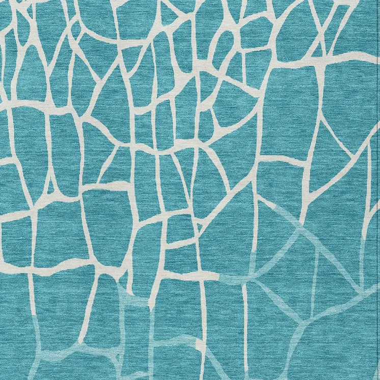 5' X 8' Teal Blue And Ivory Abstract Washable Indoor Outdoor Area Rug