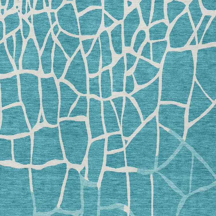 9' X 12' Teal Blue And Ivory Abstract Washable Indoor Outdoor Area Rug