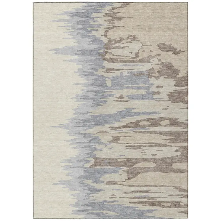 3' X 5' Beige Brown And Gray Abstract Washable Indoor Outdoor Area Rug