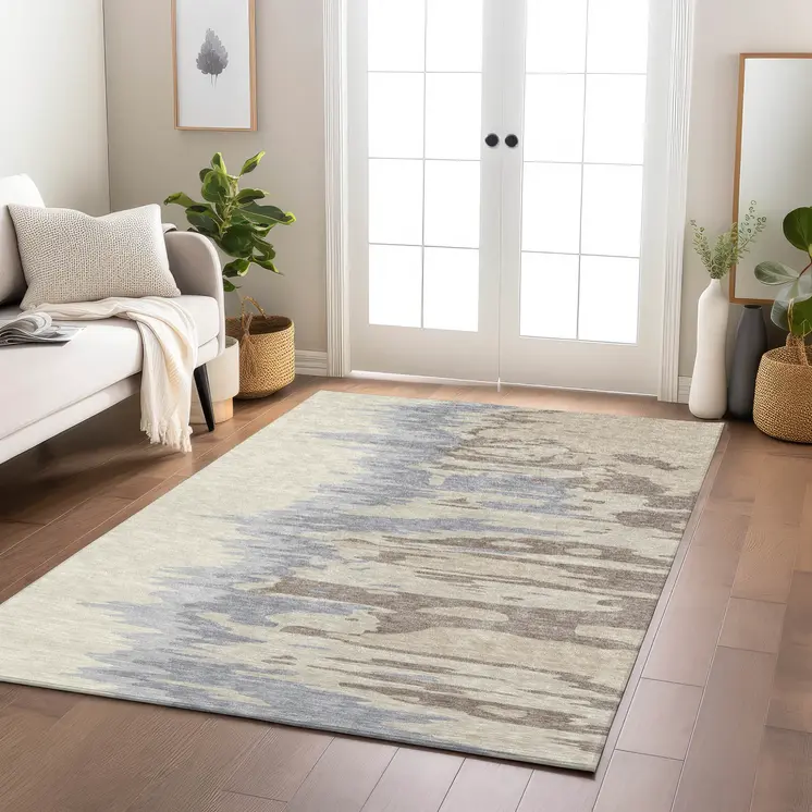 3' X 5' Beige Brown And Gray Abstract Washable Indoor Outdoor Area Rug