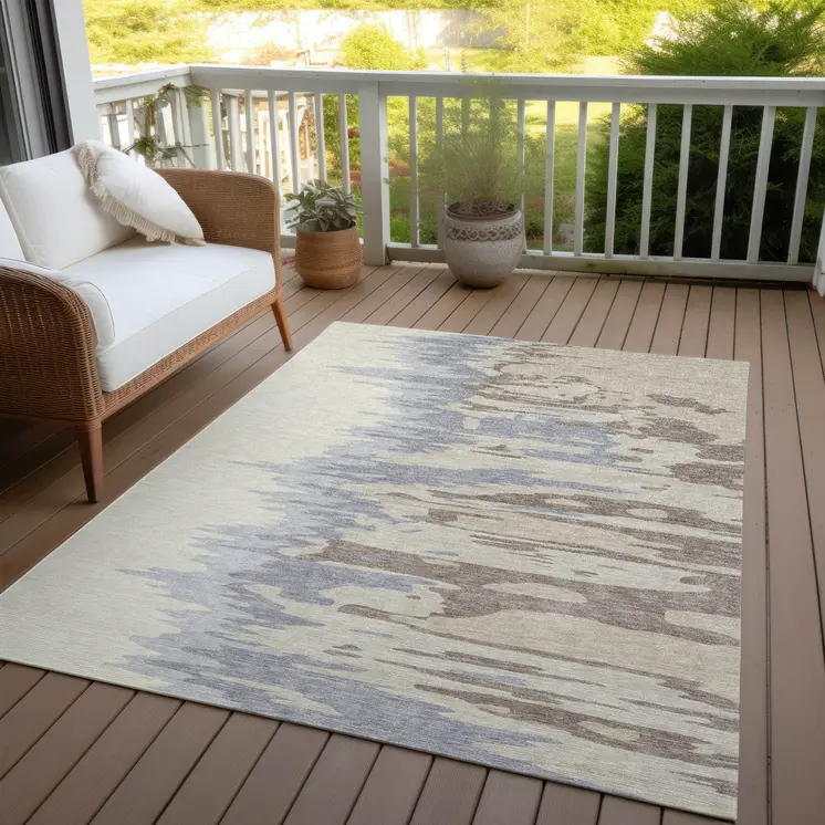 5' X 8' Beige Brown And Gray Abstract Washable Indoor Outdoor Area Rug