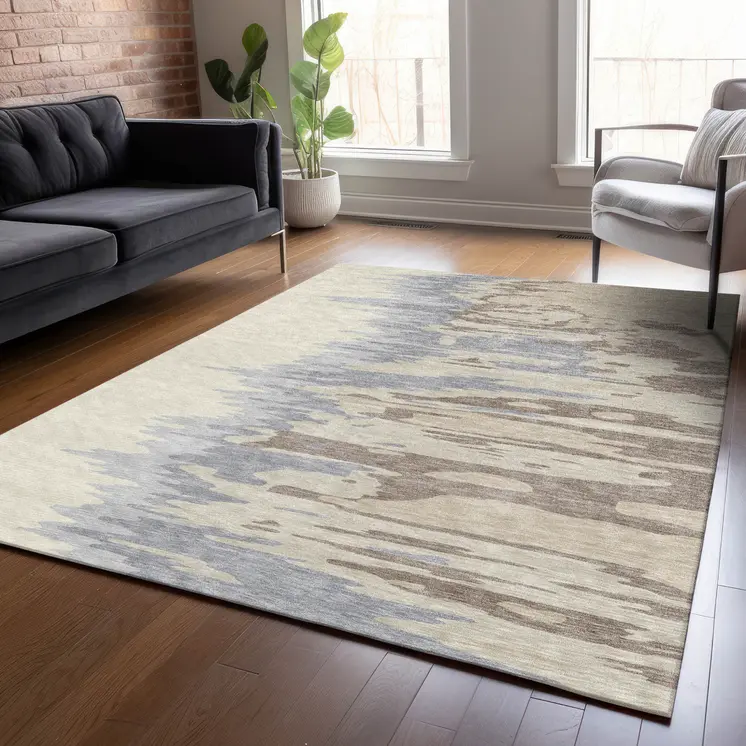 5' X 8' Beige Brown And Gray Abstract Washable Indoor Outdoor Area Rug
