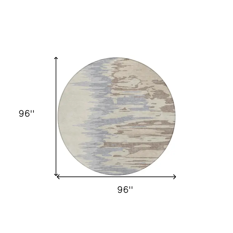 8' Beige Brown And Gray Round Abstract Washable Indoor Outdoor Area Rug