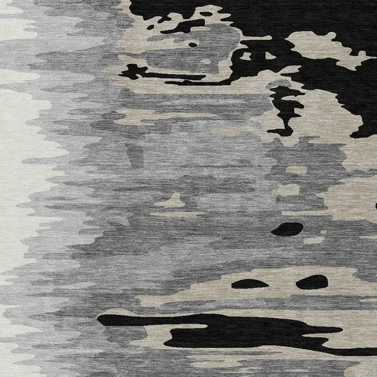 3' X 5' Black Gray And Ivory Abstract Washable Indoor Outdoor Area Rug
