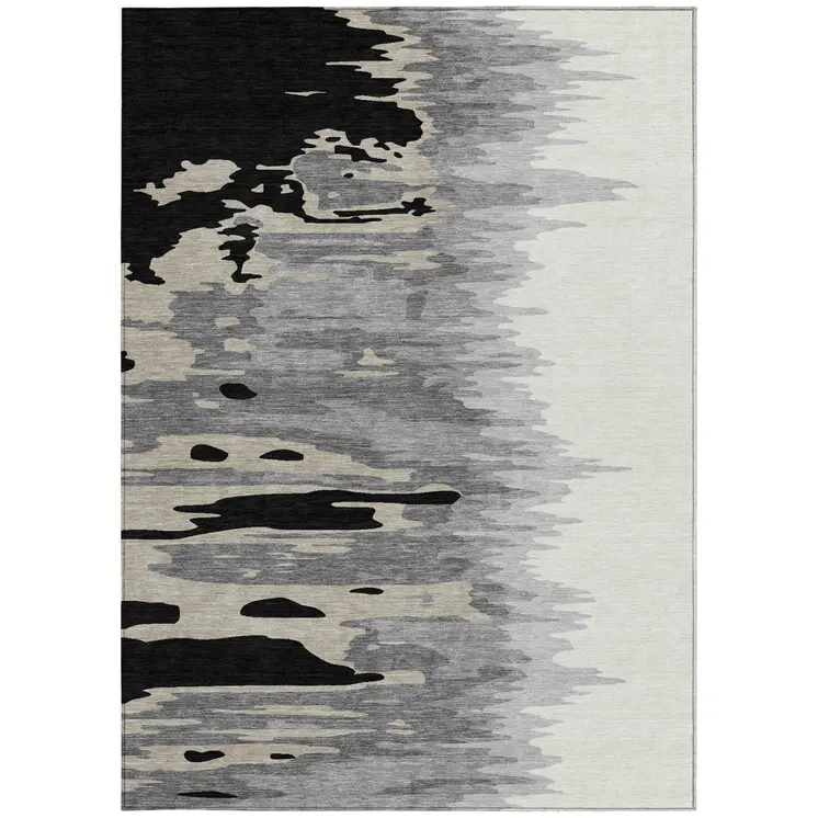 10' X 14' Black Gray And Ivory Abstract Washable Indoor Outdoor Area Rug