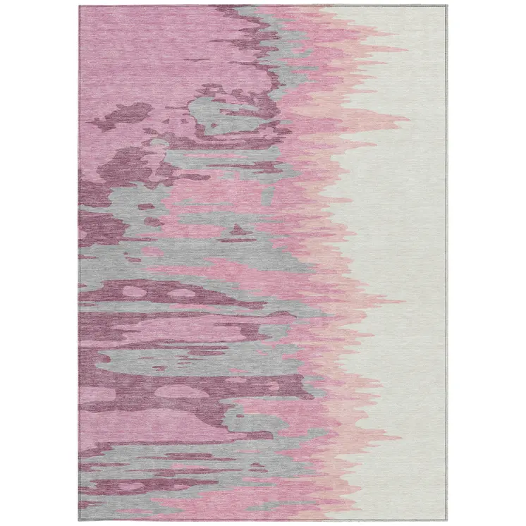 5' X 8' Blush Beige And Gray Abstract Washable Indoor Outdoor Area Rug