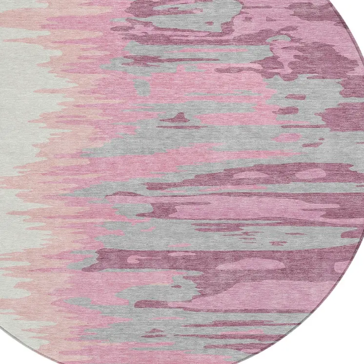 8' Blush Beige And Gray Round Abstract Washable Indoor Outdoor Area Rug