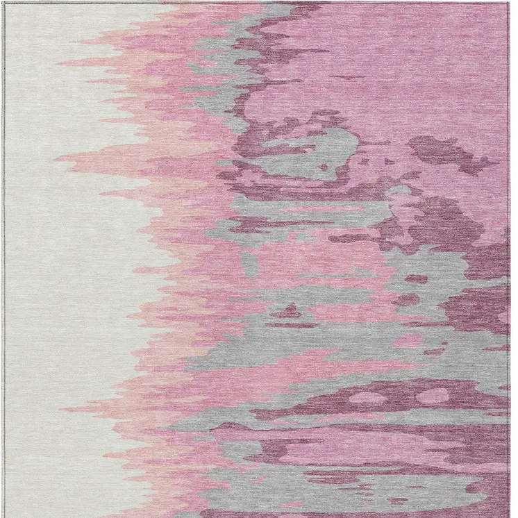 9' X 12' Blush Beige And Gray Abstract Washable Indoor Outdoor Area Rug