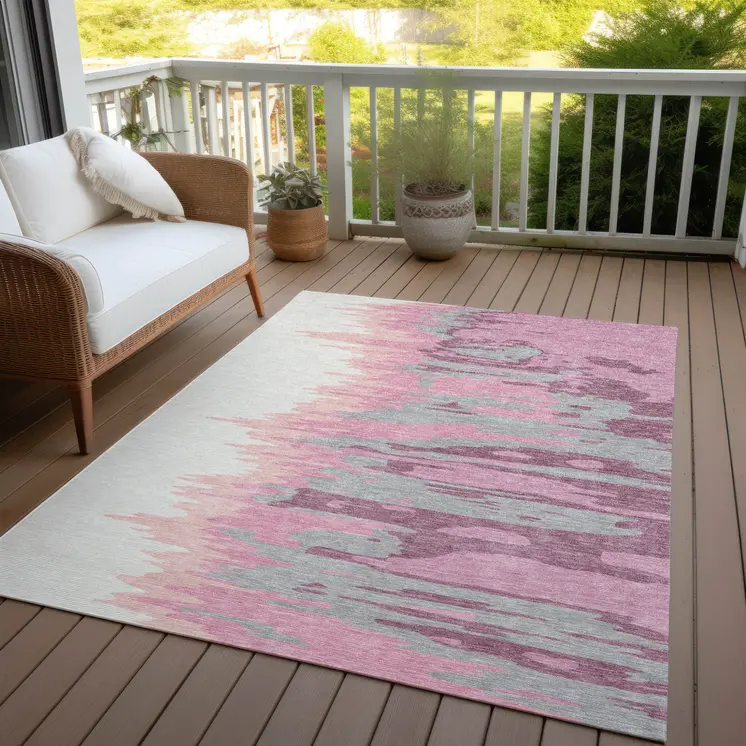 9' X 12' Blush Beige And Gray Abstract Washable Indoor Outdoor Area Rug