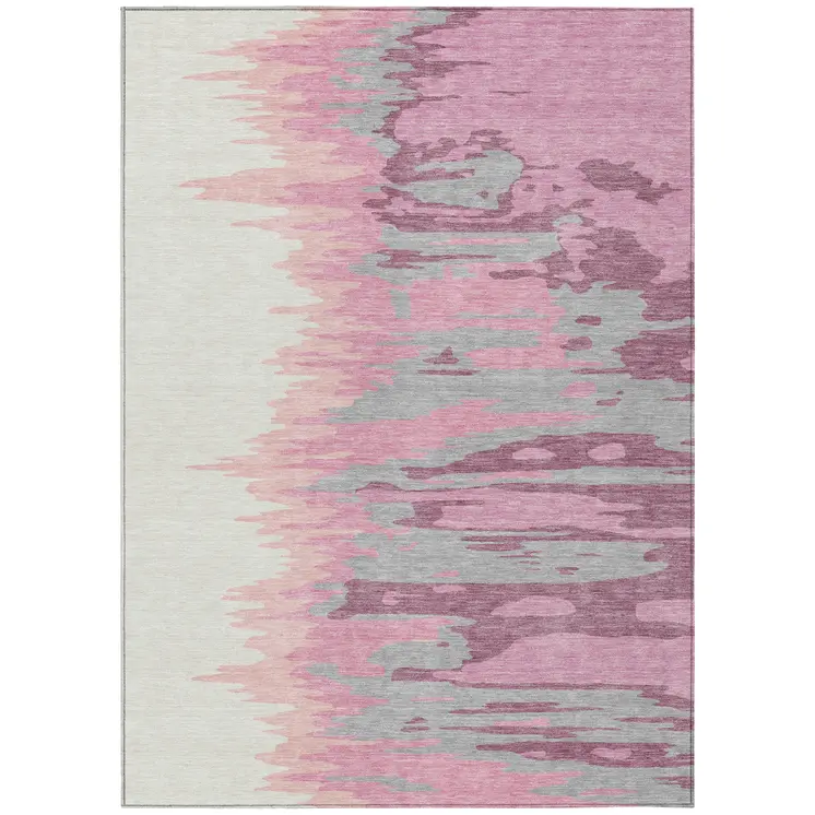 9' X 12' Blush Beige And Gray Abstract Washable Indoor Outdoor Area Rug