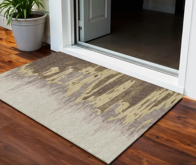 3' X 5' Coffee Beige And Tan Abstract Washable Indoor Outdoor Area Rug