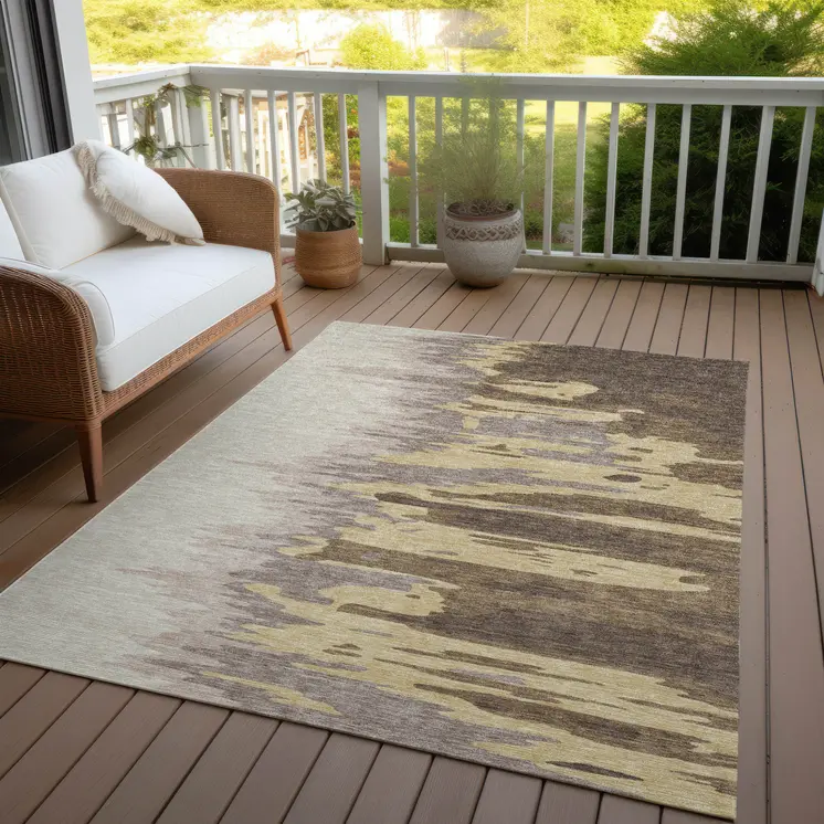 3' X 5' Coffee Beige And Tan Abstract Washable Indoor Outdoor Area Rug