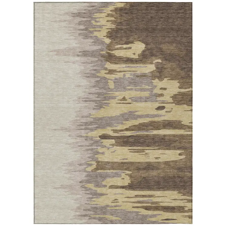 8' X 10' Coffee Beige And Tan Abstract Washable Indoor Outdoor Area Rug