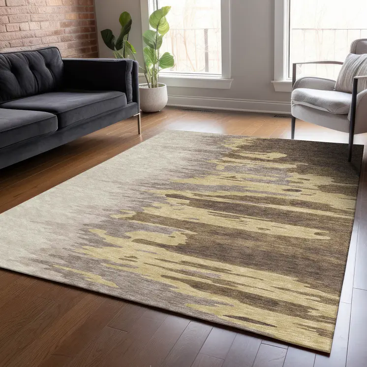 8' X 10' Coffee Beige And Tan Abstract Washable Indoor Outdoor Area Rug
