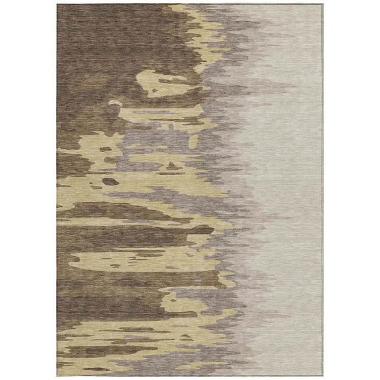 10' X 14' Coffee Beige And Tan Abstract Washable Indoor Outdoor Area Rug