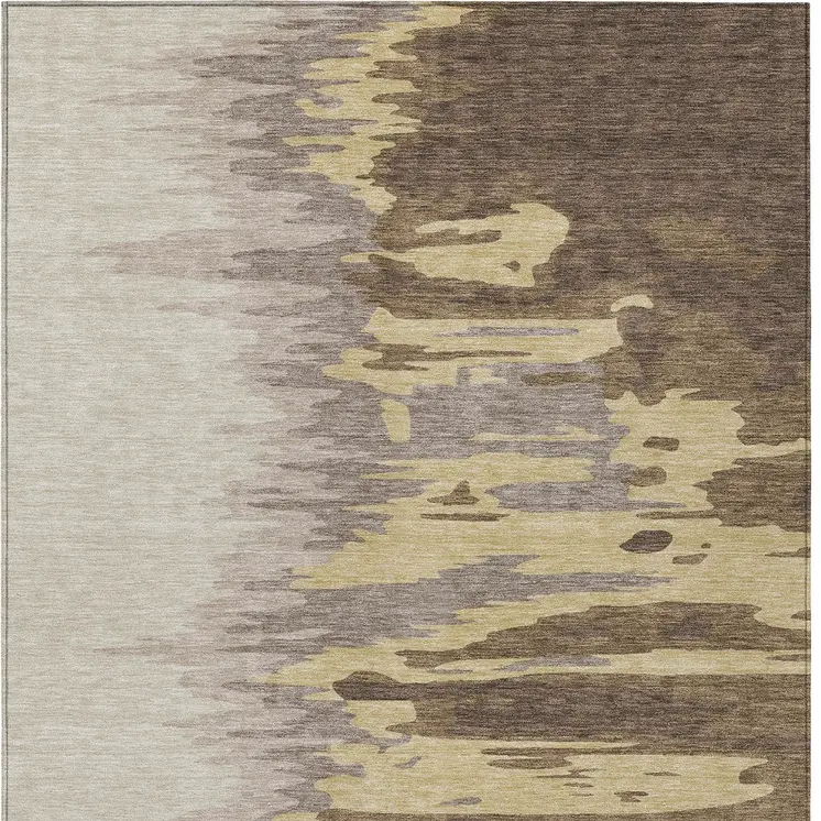 10' X 14' Coffee Beige And Tan Abstract Washable Indoor Outdoor Area Rug