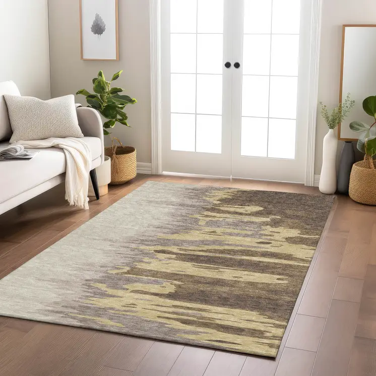 10' X 14' Coffee Beige And Tan Abstract Washable Indoor Outdoor Area Rug