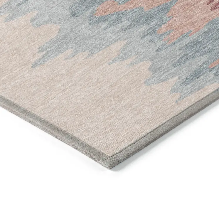 3' X 5' Coral Pink And Gray Abstract Washable Indoor Outdoor Area Rug