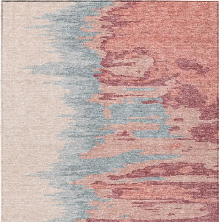 5' X 8' Coral Pink And Gray Abstract Washable Indoor Outdoor Area Rug