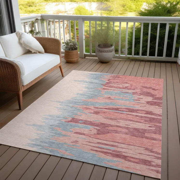 5' X 8' Coral Pink And Gray Abstract Washable Indoor Outdoor Area Rug