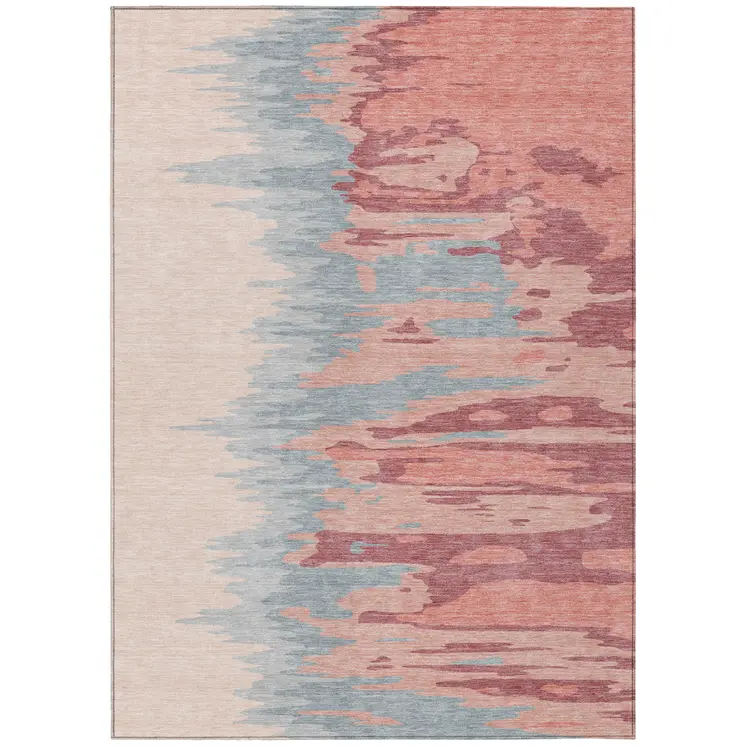 5' X 8' Coral Pink And Gray Abstract Washable Indoor Outdoor Area Rug