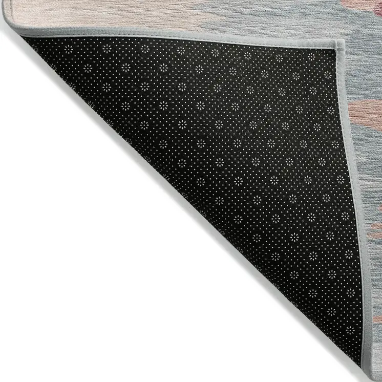 5' X 8' Coral Pink And Gray Abstract Washable Indoor Outdoor Area Rug
