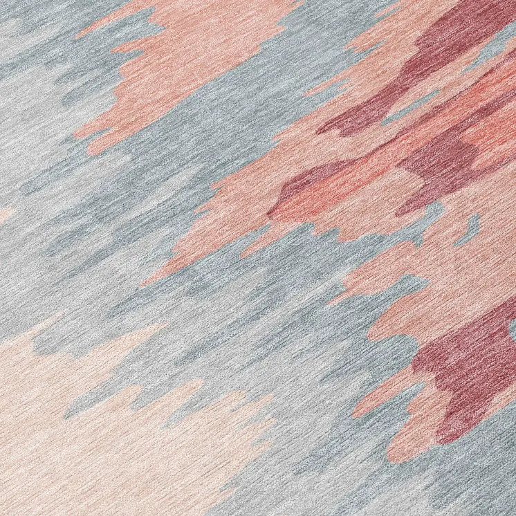 5' X 8' Coral Pink And Gray Abstract Washable Indoor Outdoor Area Rug
