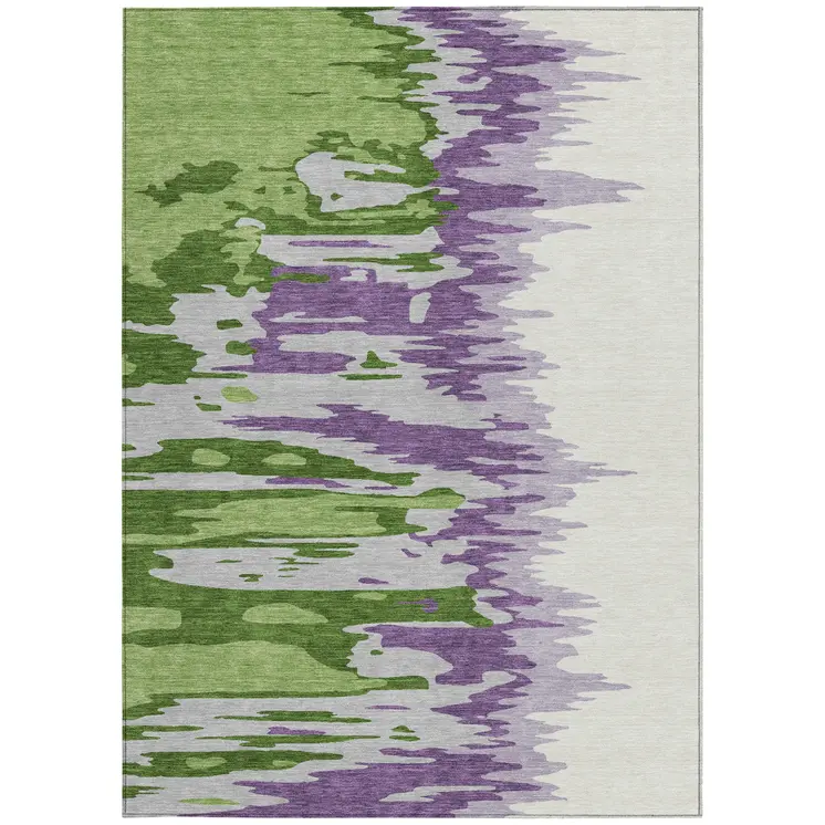 5' X 8' Green Purple And Ivory Abstract Washable Indoor Outdoor Area Rug