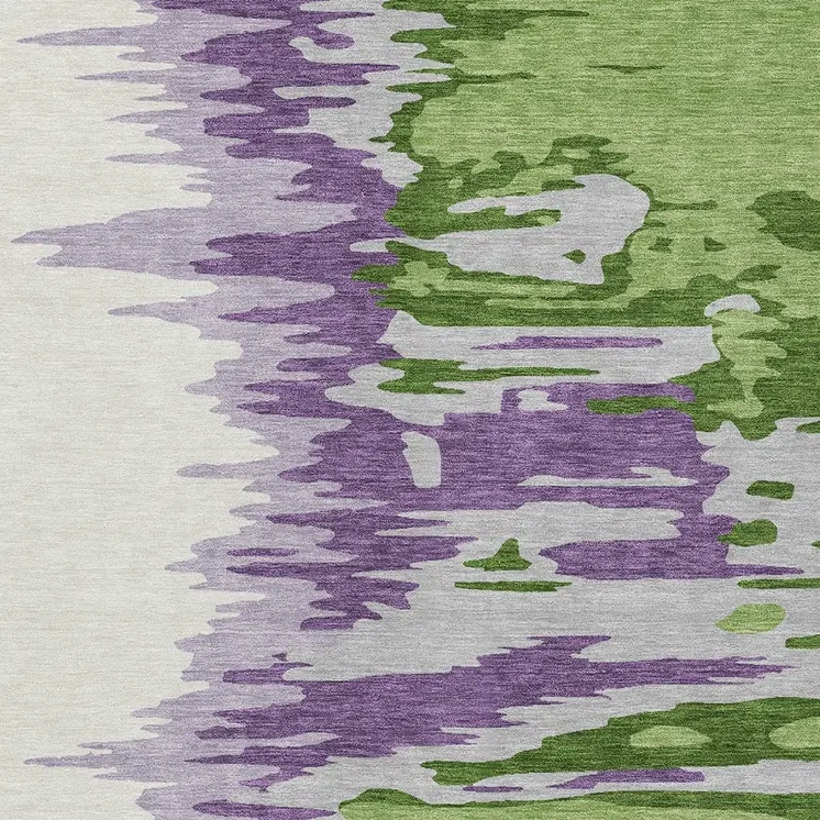 5' X 8' Green Purple And Ivory Abstract Washable Indoor Outdoor Area Rug