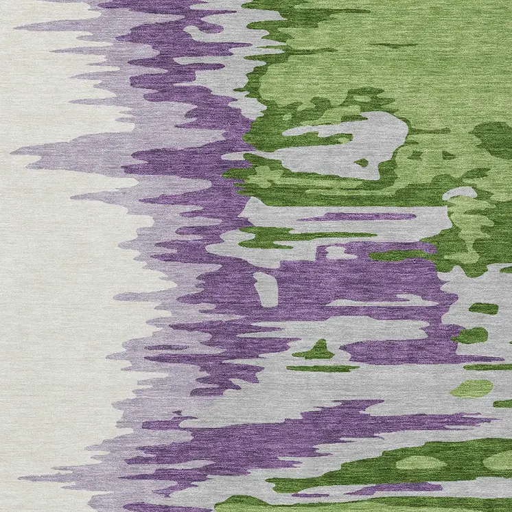 9' X 12' Green Purple And Ivory Abstract Washable Indoor Outdoor Area Rug