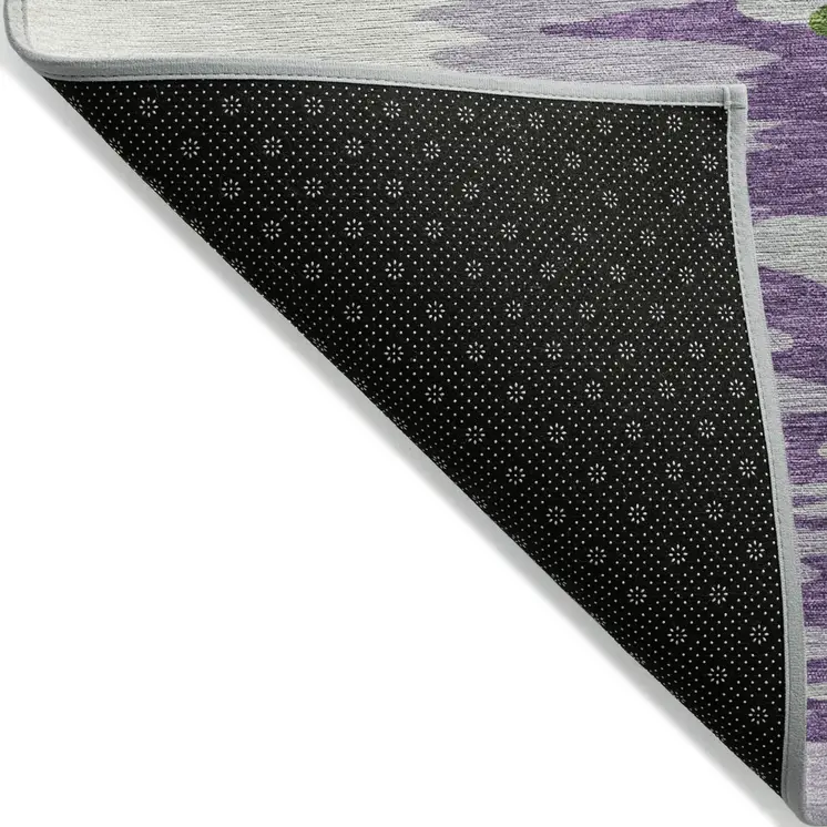 10' X 14' Green Purple And Ivory Abstract Washable Indoor Outdoor Area Rug