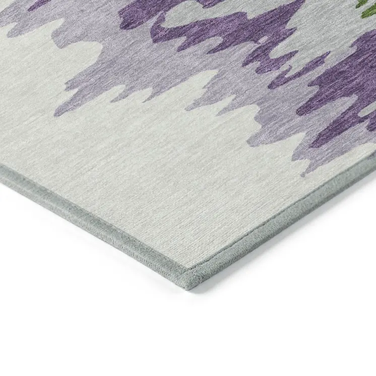 10' X 14' Green Purple And Ivory Abstract Washable Indoor Outdoor Area Rug