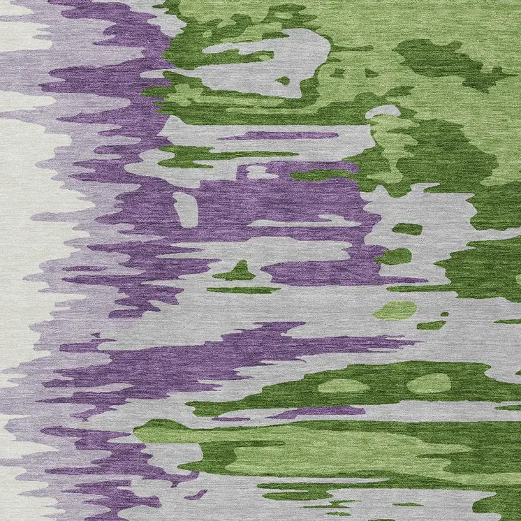 10' X 14' Green Purple And Ivory Abstract Washable Indoor Outdoor Area Rug