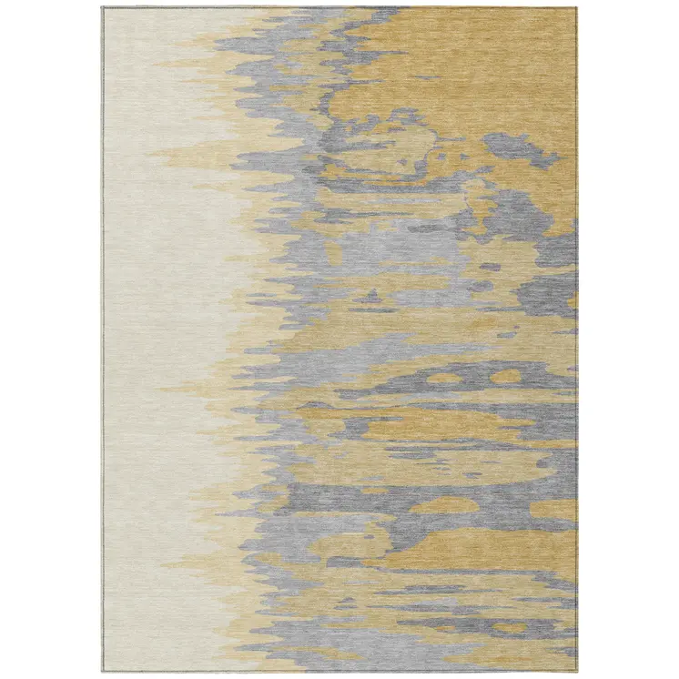 5' X 8' Gold Gray And Beige Abstract Washable Indoor Outdoor Area Rug