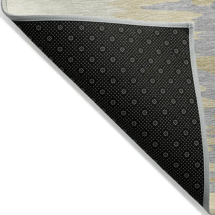 5' X 8' Gold Gray And Beige Abstract Washable Indoor Outdoor Area Rug