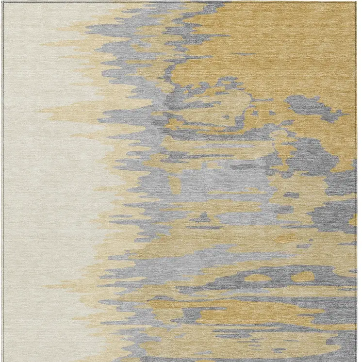 10' X 14' Gold Gray And Beige Abstract Washable Indoor Outdoor Area Rug