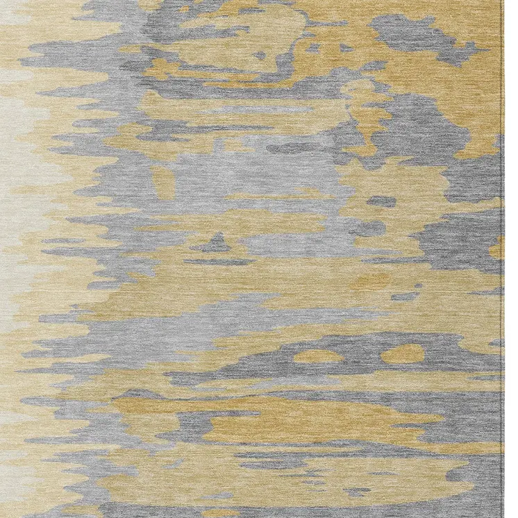 10' X 14' Gold Gray And Beige Abstract Washable Indoor Outdoor Area Rug