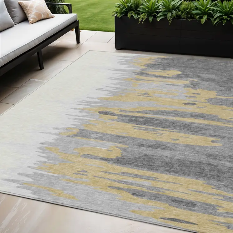 5' X 8' Gray Charcoal And Tan Abstract Washable Indoor Outdoor Area Rug