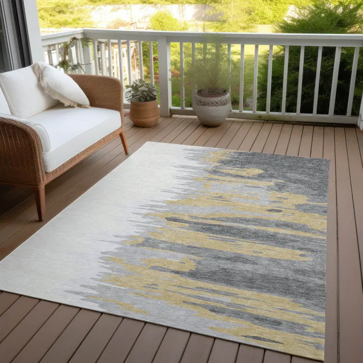 8' X 10' Gray Charcoal And Tan Abstract Washable Indoor Outdoor Area Rug