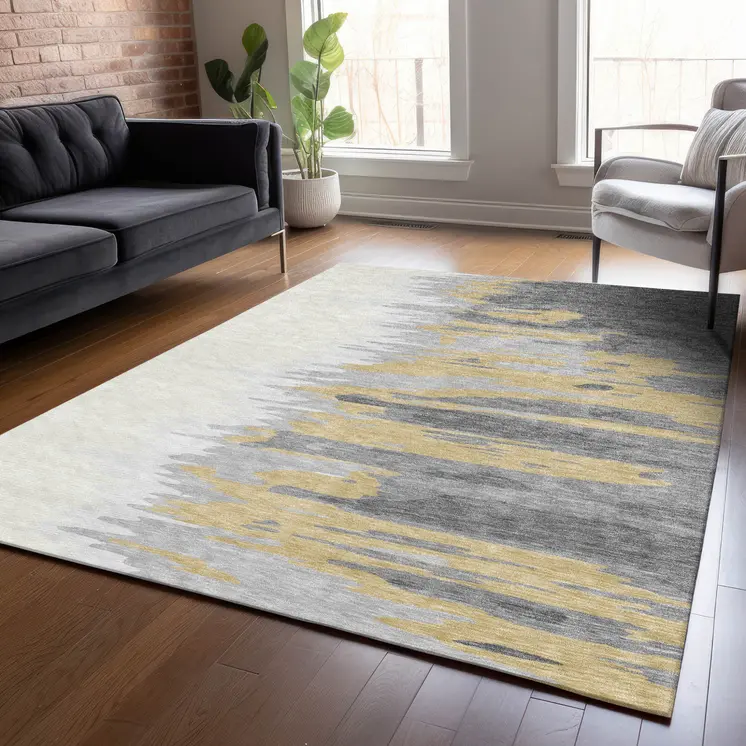 8' X 10' Gray Charcoal And Tan Abstract Washable Indoor Outdoor Area Rug