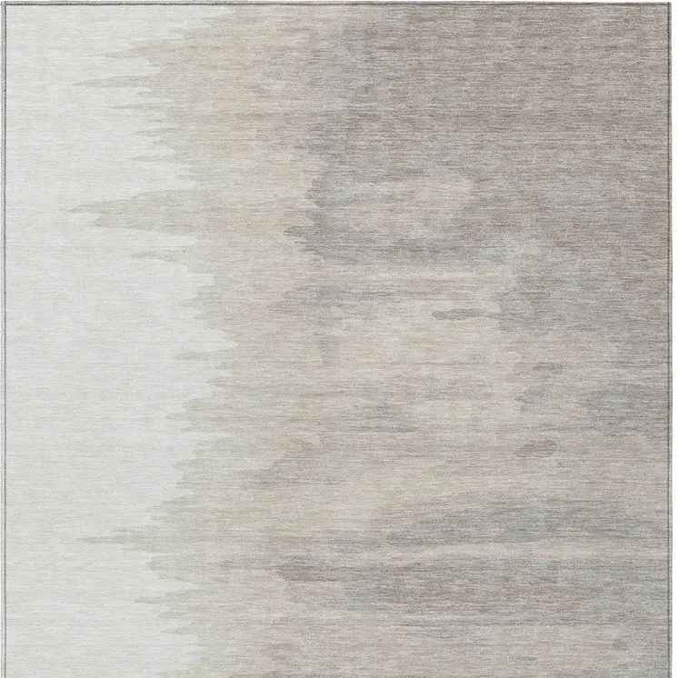 5' X 8' Ivory And Brown Abstract Washable Indoor Outdoor Area Rug