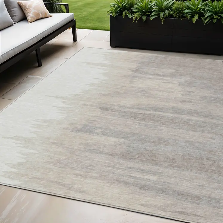 5' X 8' Ivory And Brown Abstract Washable Indoor Outdoor Area Rug