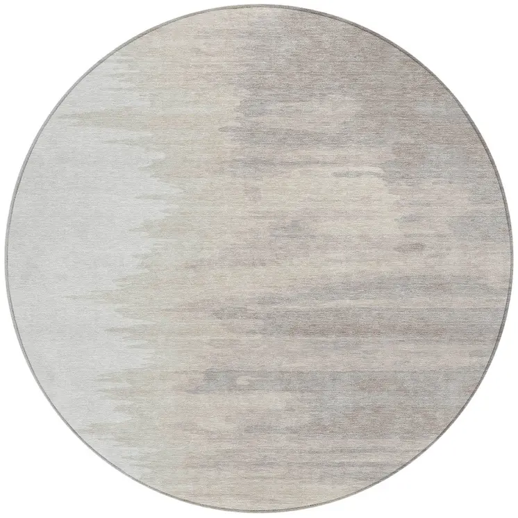 8' Ivory And Brown Round Abstract Washable Indoor Outdoor Area Rug