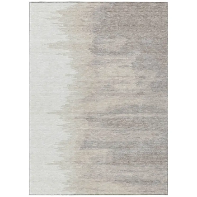 8' X 10' Ivory And Brown Abstract Washable Indoor Outdoor Area Rug