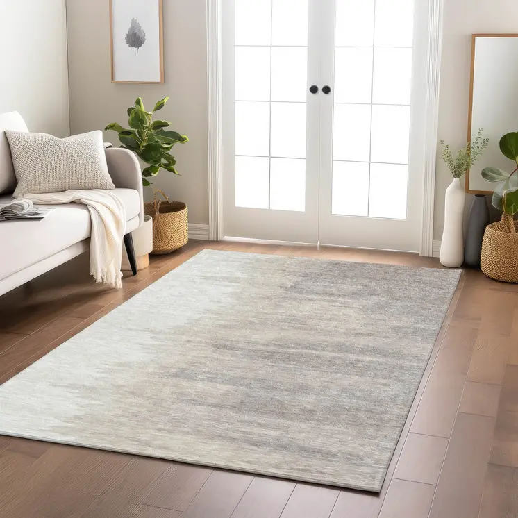 8' X 10' Ivory And Brown Abstract Washable Indoor Outdoor Area Rug
