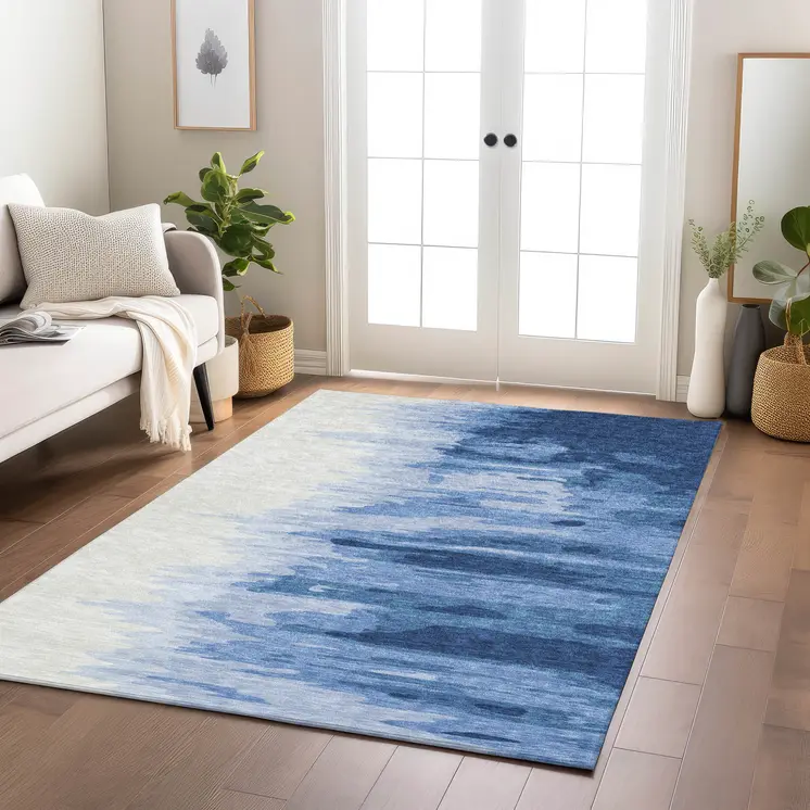 3' X 5' Navy Blue And Ivory Abstract Washable Indoor Outdoor Area Rug