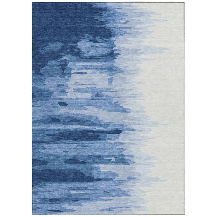 5' X 8' Navy Blue And Ivory Abstract Washable Indoor Outdoor Area Rug