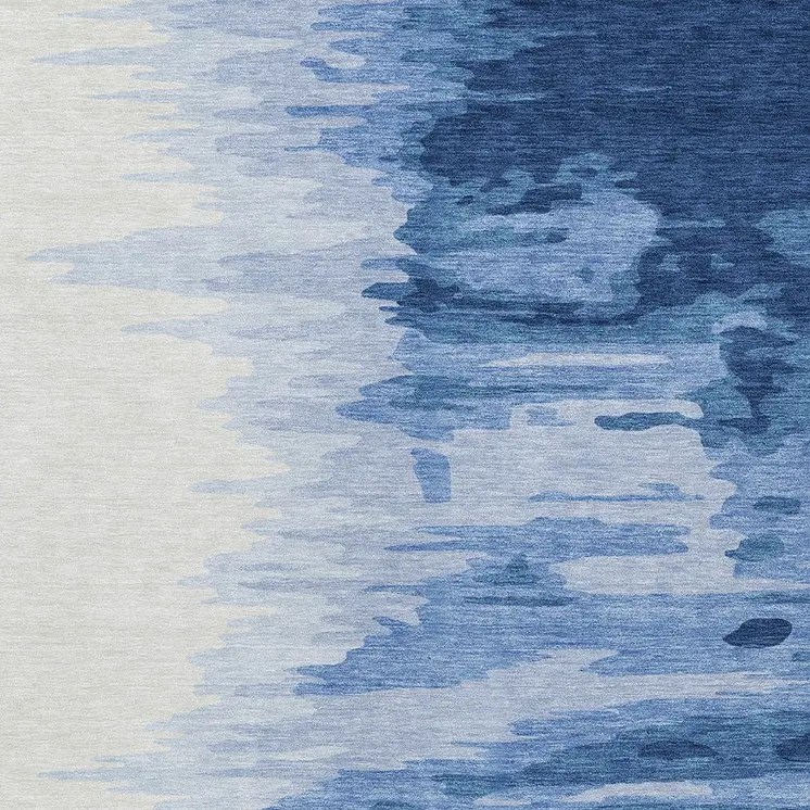 8' X 10' Navy Blue And Ivory Abstract Washable Indoor Outdoor Area Rug