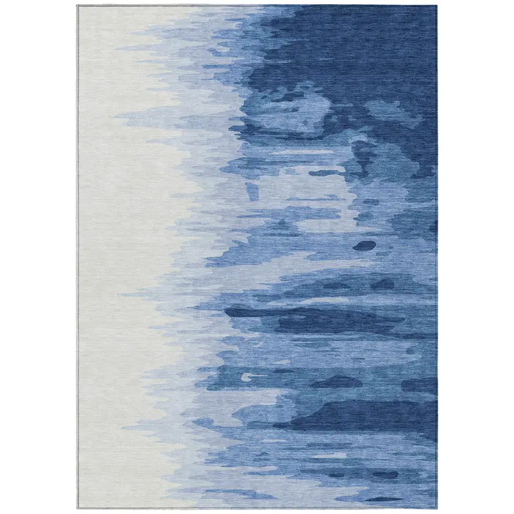 9' X 12' Navy Blue And Ivory Abstract Washable Indoor Outdoor Area Rug