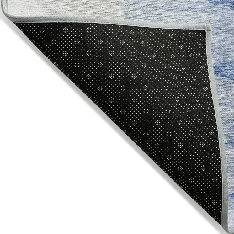 9' X 12' Navy Blue And Ivory Abstract Washable Indoor Outdoor Area Rug